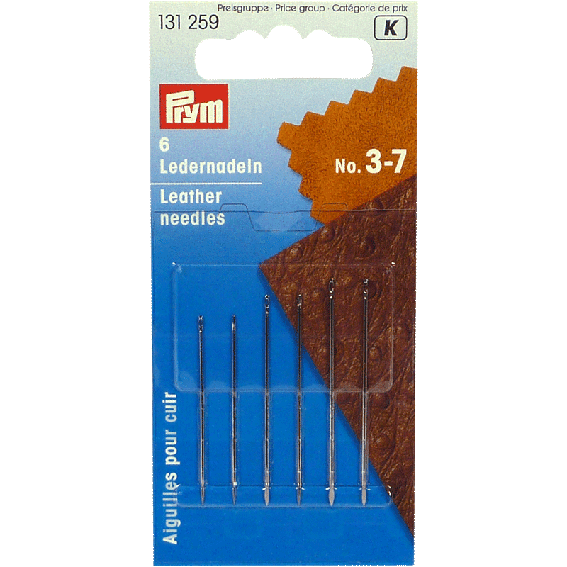 6 Leather Needles, with Triangular Point - View 1